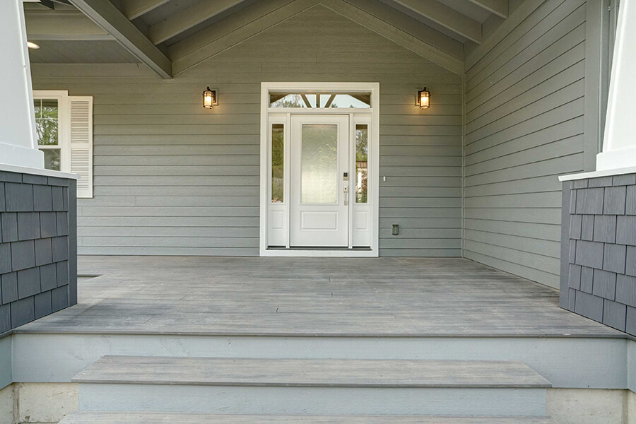 Photo of Contemporary Craftsman outside front door view facing the house