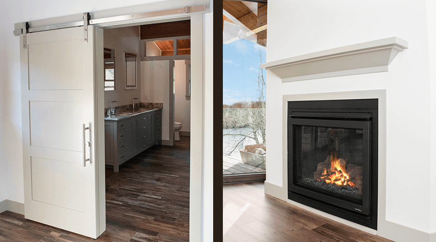 Modern River House fireplace and bathroom remodel