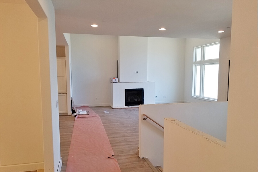 Photo of remodel in process in a family room